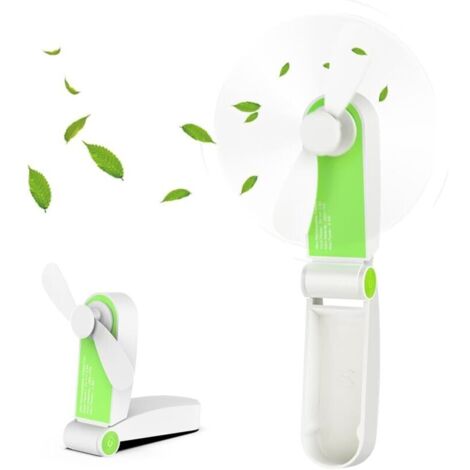 Mini Ventilateur de Poche Pliable, Portatif Ventilateur De Poche Rechargeable Portable avec Câble USB Réglable à 2 Vitesses pour Voyage À La Maison en Plein Air, Vert (1/5)