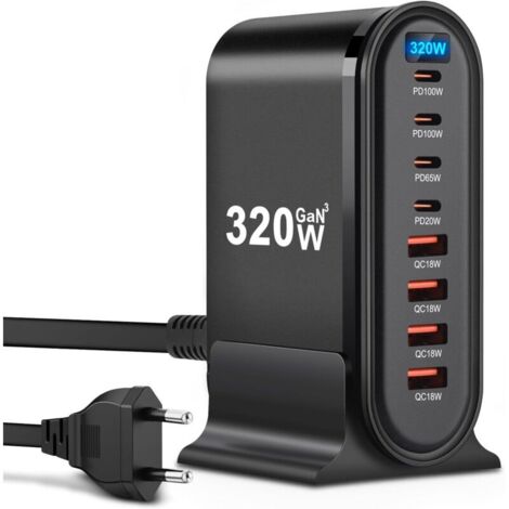 Chargeur USB C - 320 W - 8 ports - Chargeur rapide - Chargeur USB pour iPhone, iPad Pro, MacBook, téléphones portables Samsung (1/5)