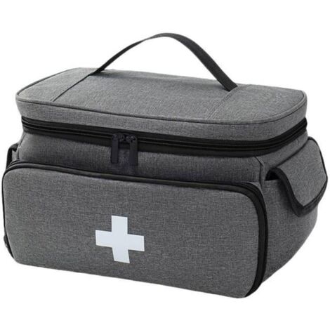 Trousse de premiers secours étanche et vide, grande pharmacie de voyage, sac à médicaments portable avec bandoulière, sac d'urgence pour l'extérieur, la maison et les voyages, gris (1/2)