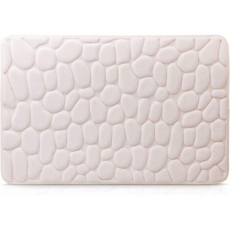 Tapis de bain antidérapant Tapis de bain, 100% microfibre, effet pierre, 50 x 80 cm - Crème (1/5)