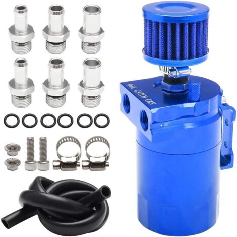 Kit de réservoir séparateur d'huile/gaz en aluminium de 350 ml, réservoir à chicane poli avec filtre de reniflard et conduite de carburant universelle de 3/8" (bleu) (1/5)