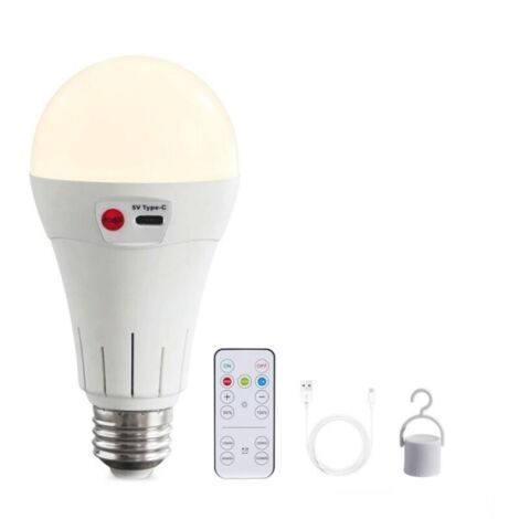 Ampoules LED E27 sans fil rechargeables avec télécommande – 5000 mAh – 3 températures de couleur – Autonomie 12-30h – Intensité variable (1/5)