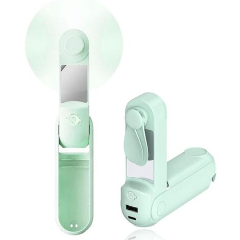 Mini Ventilateur Portatif 5-en-1, Silencieux et Rechargeable par USB, Powerbank 2200 mAh, Autonomie Max 12-48H, Écran LED, Avec Chargeur Portable, Pour Femme et Fille (Vert) (1/5)