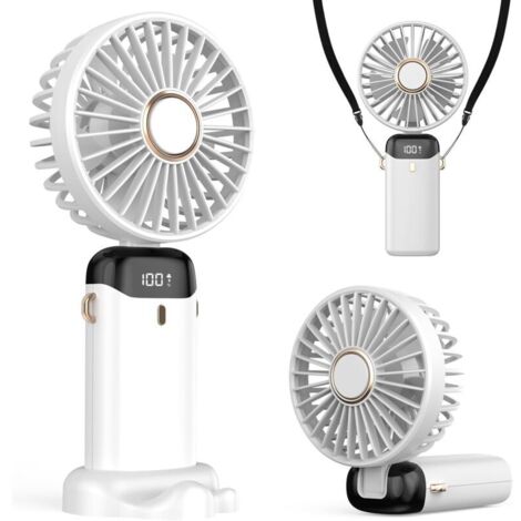 Ventilateur portable rechargeable, mini ventilateur alimenté par batterie 5000 mAh, 5 vitesses et affichage LED, ventilateur de table longue durée pour bureau, chambre, activités de plein air et voyag (1/5)
