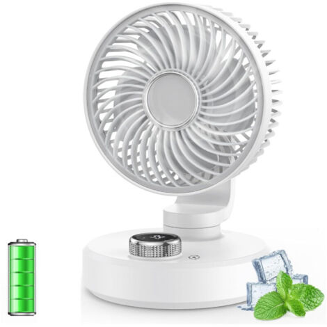 Ventilateur de table, petit ventilateur silencieux à tête vibrante, rechargeable, portable, 6 vitesses, écran LCD, mini ventilateur de table USB, adapté au bureau, à la maison et au camping (blanc) (1/5)