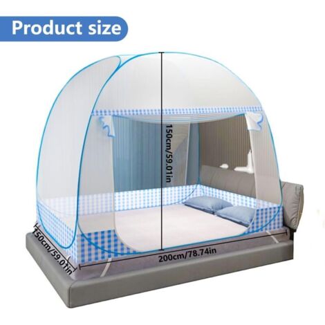 Moustiquaire pliable – Portable pour voyage, double porte pop-up, grande pour lit, chambre à coucher, extérieur, camping, pique-nique (bleu, 200 x 150 x 150 cm)
