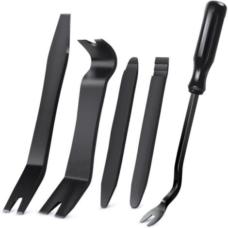 Kit d'outils de démontage de garnitures automatiques, kit d'outils anti-rayures pour le retrait du panneau de pincement de portière de voiture et du tableau de bord audio - 5 pièces black (1/5)