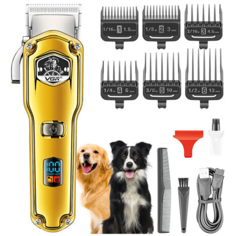 Tondeuses pour chiens IPX7 étanche Poil Long Epais professionnelles robustes à faible bruit haute puissance sans fil outils de toilettage pour animaux de compagnie (Or) (1/5)