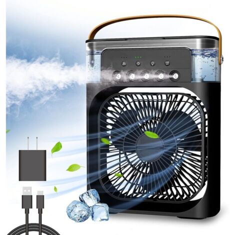 Refroidisseur d'air personnel, climatiseur portable, mini refroidisseur par évaporation avec lumière LED 7 couleurs, minuterie 1/2/3 h, 3 vitesses de vent et 3 modes de pulvérisation pour votre bureau (1/5)
