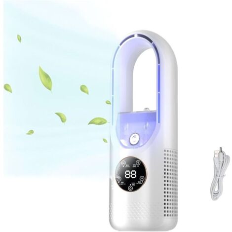 Ventilateur de table sans pales avec humidificateur, petit ventilateur brumisateur personnel, 6 vitesses, ventilateur de chevet silencieux pour chambre à coucher avec minuterie et lumière LED, ventila