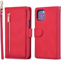 Étui magnétique en cuir grande capacité pour iPhone 12 Pro (rouge)
