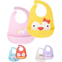Lot de 2 bavoirs ajustables en silicone pour bébé (rose et jaune)