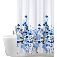 Rideau imperméable pour rideau de séparation de salle de bain (fleur bleu)