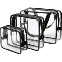 Toiletry Bags 3 in 1 Gift Makeup Bags & Cases Plastic Bag Clear PVC Travel Bag Brushes Organizer for Men and Women Travel Business Bathroom, Black,,