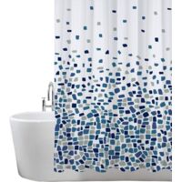 Rideau imperméable pour rideau de séparation de salle de bain (bleu mosaïque)