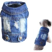 Vintage délavé Veste en Jean Jumpsuit Blue Jean Vêtements pour Petit Chien Animal Domestique (XS),