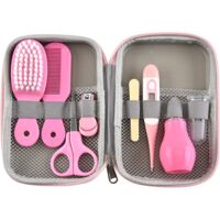 8 Pcs Trousse de Soin Pour Bébé Kit De Toilettage Pour Nouveau-Né Accessoires De Soins Pour Bébé Ciseaux Coupe-Ongles Peigne Brosse Soins de la des enfants Sûrs pour Nouveau-né, Fille et Garçon(Rose),