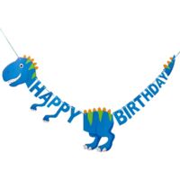Dinosaure Joyeux Anniversaire Bannière Bunting Anniversaire Dinosaure Thème Décorations De Fête Dinosaure Fans Fournitures (Bleu),