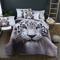 Housse de Couettes Parure de Lit 2 Personnes, 3 Pièces Microfibre Tigre Blanc Ensemble de Literie avec 1 Housses de Couettes 2 Taies d&39oreillers (200x200cm),