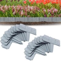 Set of 20 Outdoor Garden Edging Stone - Plastic Garden Edging - Lawn Edging 5m - Grey
