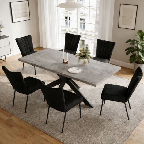 Ensemble de table à rallonges et chaises, table rectangulaire en MDF de 130 à 170 cm(4 Stühle, flanelle, gris foncé)