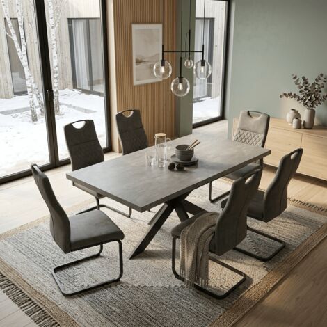 Ensemble de table à rallonges et chaises, table rectangulaire en MDF de 130 à 170 cm(6 Stühle, tissu, gris)