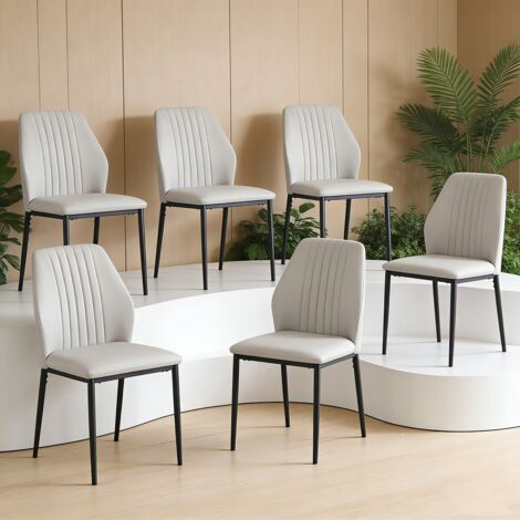 Chaises de salle à manger en simili cuir PU, style milieu du siècle (6 chaises, blanc)