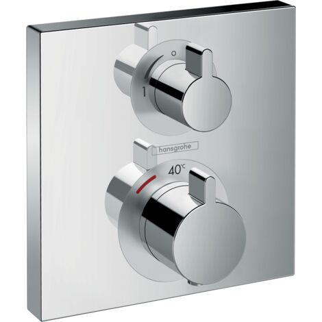 Hansgrohe – Mitigeur thermostatique de douche chromé – Kit complet HG Ecostat Square pour 1 consommateur – Finition haut de gamme – Adapté PMR