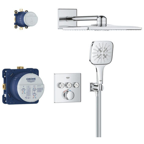 Grohe – Ensemble de douche à encastrer Rainshower SmartActive 310 Cube – Finition chrome – Colonne thermostatique – 2 jets tête – 3 jets douchette – Flexible 1500mm (1/4)
