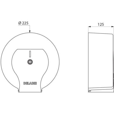 Support de papier toilette Delabie pour rouleau de papier 200 m, finition en acier inoxydable 1.4301, poli brillant. (1/2)