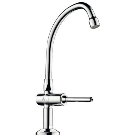 Delabie – Vanne à décharge automatique TEMPOSTOP G1/2B – Col de cygne pivotant L200mm – Débit réglable 3 l/min – Fixation par contre-écrou (1/3)