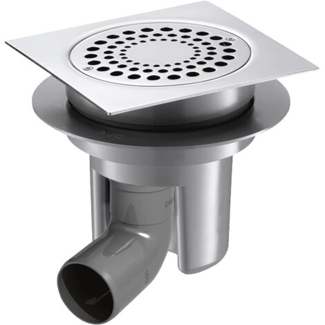 Drain de sol brut Delabie 150x150 H réglable, raccordement horizontal D50 (1/2)