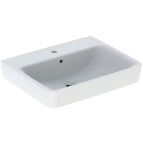 Geberit – Lavabo blanc 60x48cm avec trop-plein – Installation sur meuble ou cache-siphon – Entraînement de fixation 28cm – Drainage efficace - 222260000