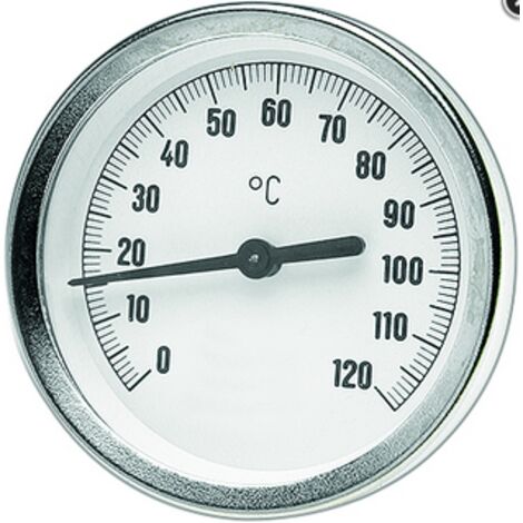 Thermomètre bimétallique à aiguille axial Watts 0-120°C, diamètre 63 mm, tube plongeur 50 mm