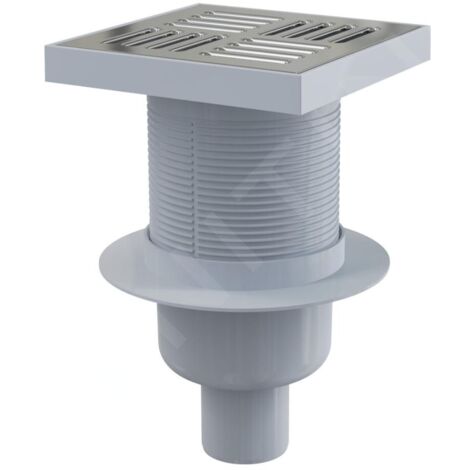 Siphon de sol droit 150x150 mm – Diamètre 50 mm – Arrêt des odeurs – Acier inoxydable – Réglage de hauteur 22 à 110 mm