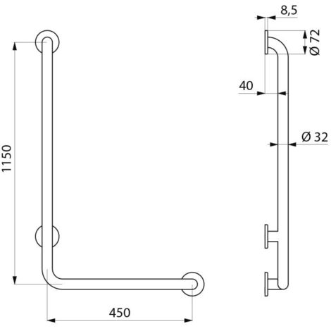Poignée d'équerre inox droite D32 fixations invisibles 450x1150 Réf 5071DP2