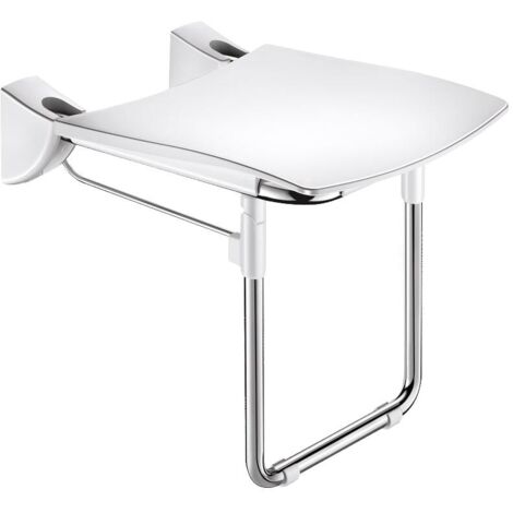 Siege de douche inox relevable avec pied, assise grand confort nylon HR inox poli brillant ref. 510430 - Besoin D'Habitat (1/3)