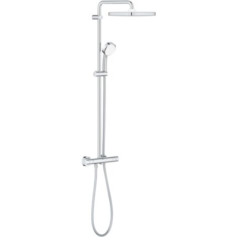 Grohe – Colonne de douche thermostatique Tempesta 250 Cube – Douchette à main 100 – Bras mural orientable 390mm – Flexible 1,75m – Système Aquadimmer