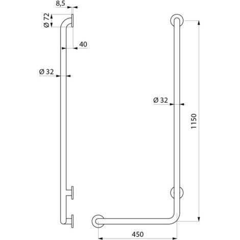 Poignée d'équerre D32mm 1150x450mm Inox réf 5071GP2