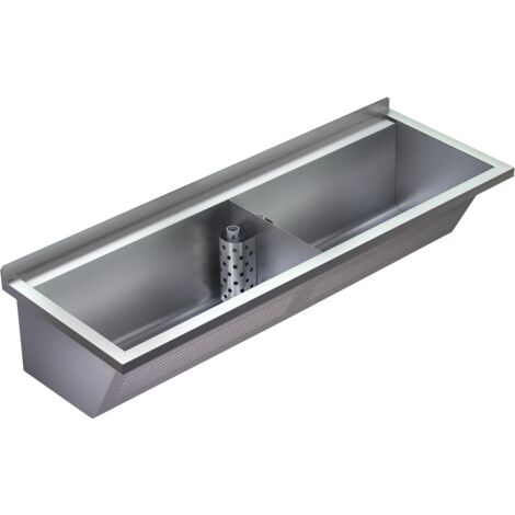 KWC AR Lavabo, SIRIUS, Acier inoxydable, 2 cuves, 1420x346x500 mm, Écoulements inclus (1/2)