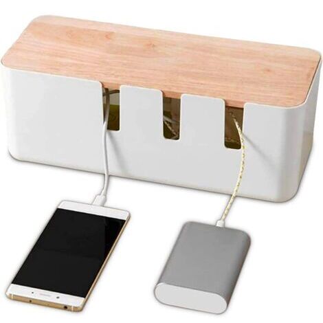 HERCHR Cable Storage Box 30.3 x 12.5 x 11.5cm, Cable Organizer with Wooden Lid for Computer TV, Power Strip, Charger Line (1/5)