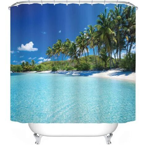 Duschvorhang aus Textil 180 x 180 cm – Strandmotiv – wasserdicht – schmücken Sie Ihr Badezimmer (1/5)