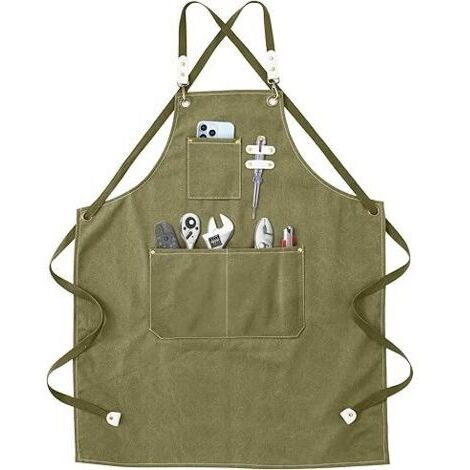 Schweißerschürze - Arbeitsschürze mit Taschen, verstellbarer gekreuzter Riemen auf der Rückseite für Männer und Frauen, perfekt für Garten und Küche