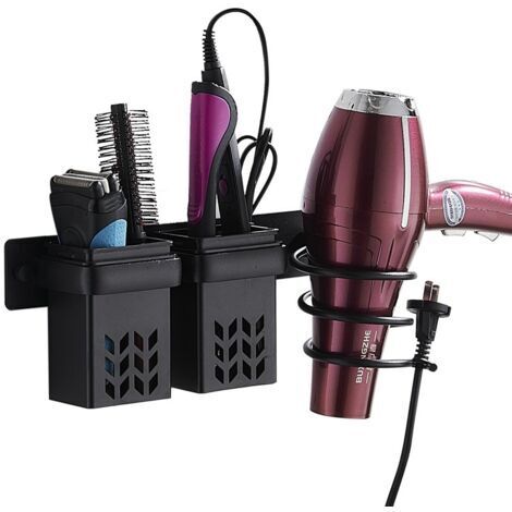 Föhnhalter, Haartrocknerhalterung und Glätteisenhalter aus Aluminium mit ABS-Aufbewahrung und Kabelmanagement, Multifunktionaler Badhalter zur Aufbewahrung von Föhn, Glätteisen u.v.m. (1/5)