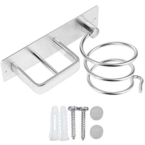(Argent) Wand-Haartrocknerhalter, Haartrocknerhalterung für Glätteisen mit Kabelhalterung zur Aufbewahrung von Haartrockner und Glätteisen, Bohr- und Klebemontage, zwei Installationsmethoden (1/5)