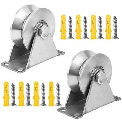 2 Stück Edelstahl-Heberolle, V-Riemenscheibe, einfach, für Kabel, 48 mm Riemenscheibe mit Lagern, Tragfähigkeit 180 kg, für Schienen-Rolltor, Kabel, Rolltor, Seile (1/5)