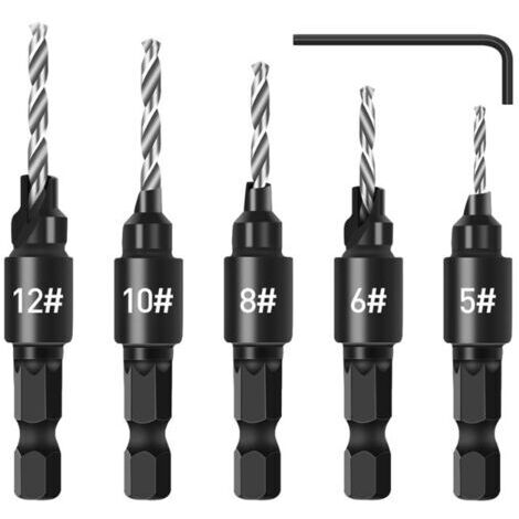 5-teiliges Senkerfräser-Set mit Schaft, verstellbar 1/4" Schnellwechsel, mit Inbusschlüssel, Bohrer-Set für Holzbearbeitung (1/5)