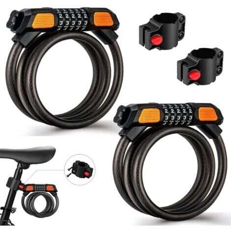 (2er-Pack) Diebstahlsicherung, Hochsicherheits-Kabelschloss für Fahrrad 120cm/12mm, 5-stellige Zahlenkombinationsschlösser wasserdicht und verstellbar für Fahrrad, Radfahren, Motorrad, Tür, Schwarz (1/5)
