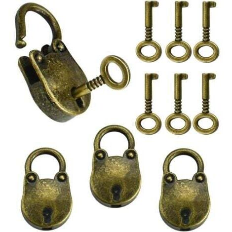 3 Stück Vintage-Vorhängeschlösser aus Zinklegierung, 35 x 21 cm, Bärenförmige Schlösser, rostfreies Mini-Vintage-Schloss, robust, mit 6 Schlüsseln für kleines Gepäck (1/5)