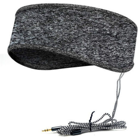 Graues musikalisches Schlafstirnband mit Kopfhörern, elastisches, weiches, kabelgebundenes 3,5-mm-Reisestirnband mit dünnem Lautsprecher, bequeme Schlafmusik-Kopfhörer (1/4)